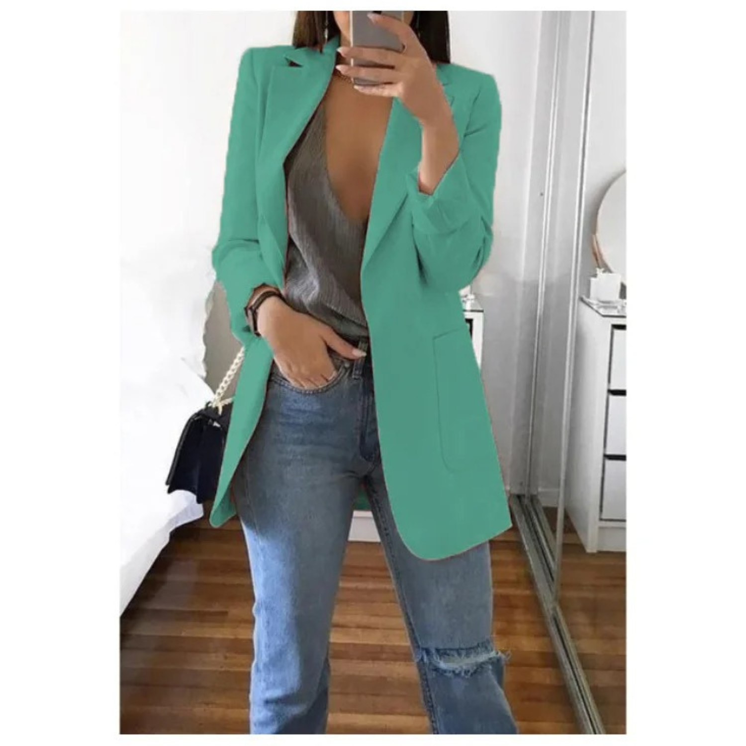 Eleganter gemusterter Doppelreiher-Blazer für Damen – Ideal für stilvolle Büro-Outfits