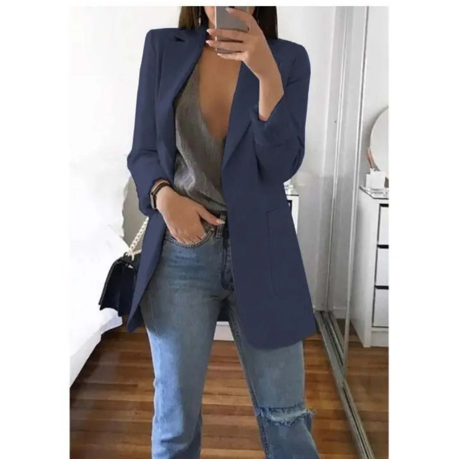 Eleganter gemusterter Doppelreiher-Blazer für Damen – Ideal für stilvolle Büro-Outfits