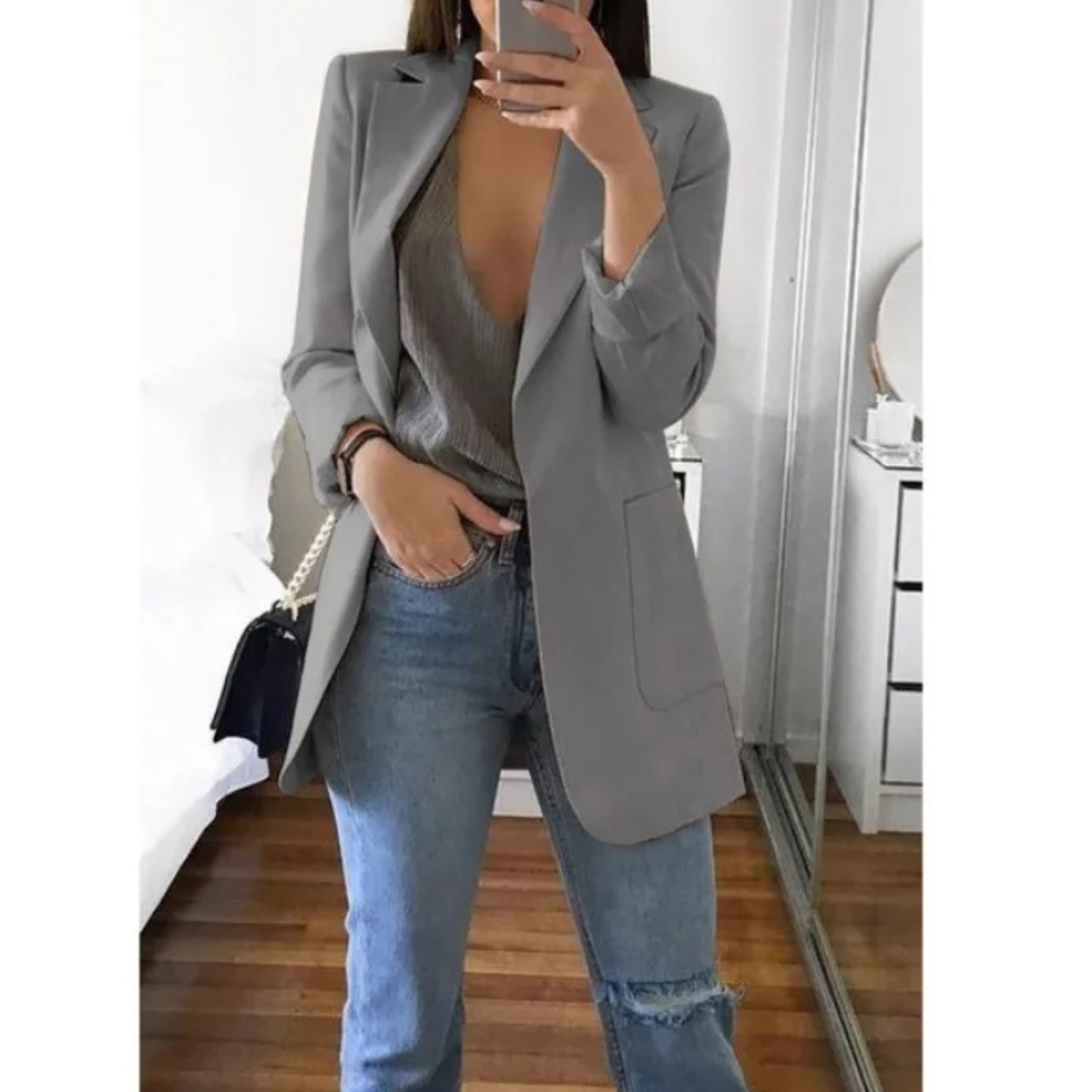 Eleganter gemusterter Doppelreiher-Blazer für Damen – Ideal für stilvolle Büro-Outfits