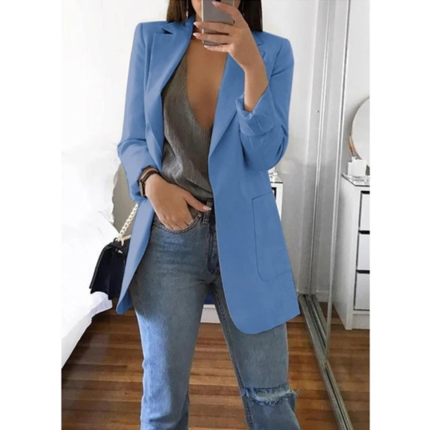 Eleganter gemusterter Doppelreiher-Blazer für Damen – Ideal für stilvolle Büro-Outfits