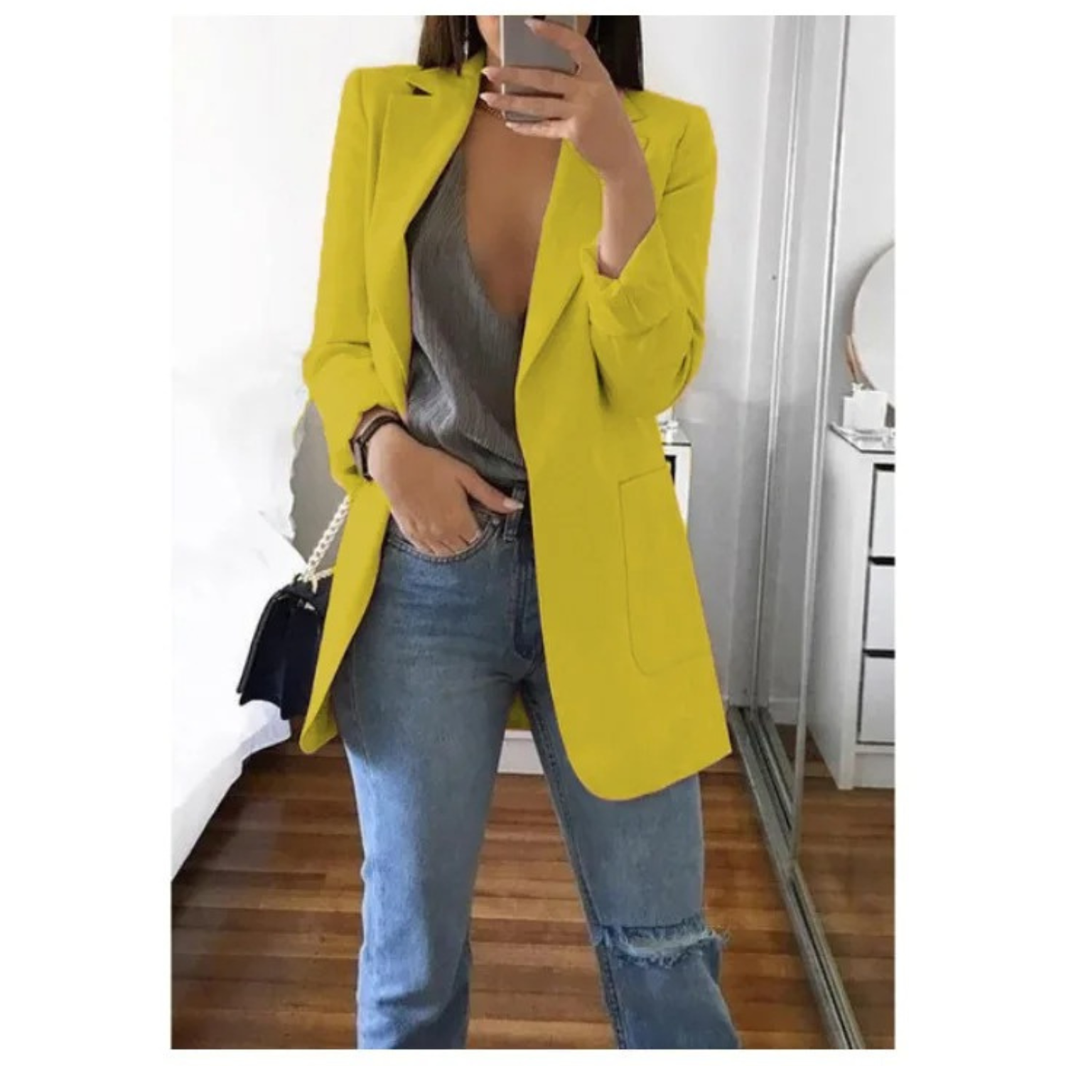 Eleganter gemusterter Doppelreiher-Blazer für Damen – Ideal für stilvolle Büro-Outfits
