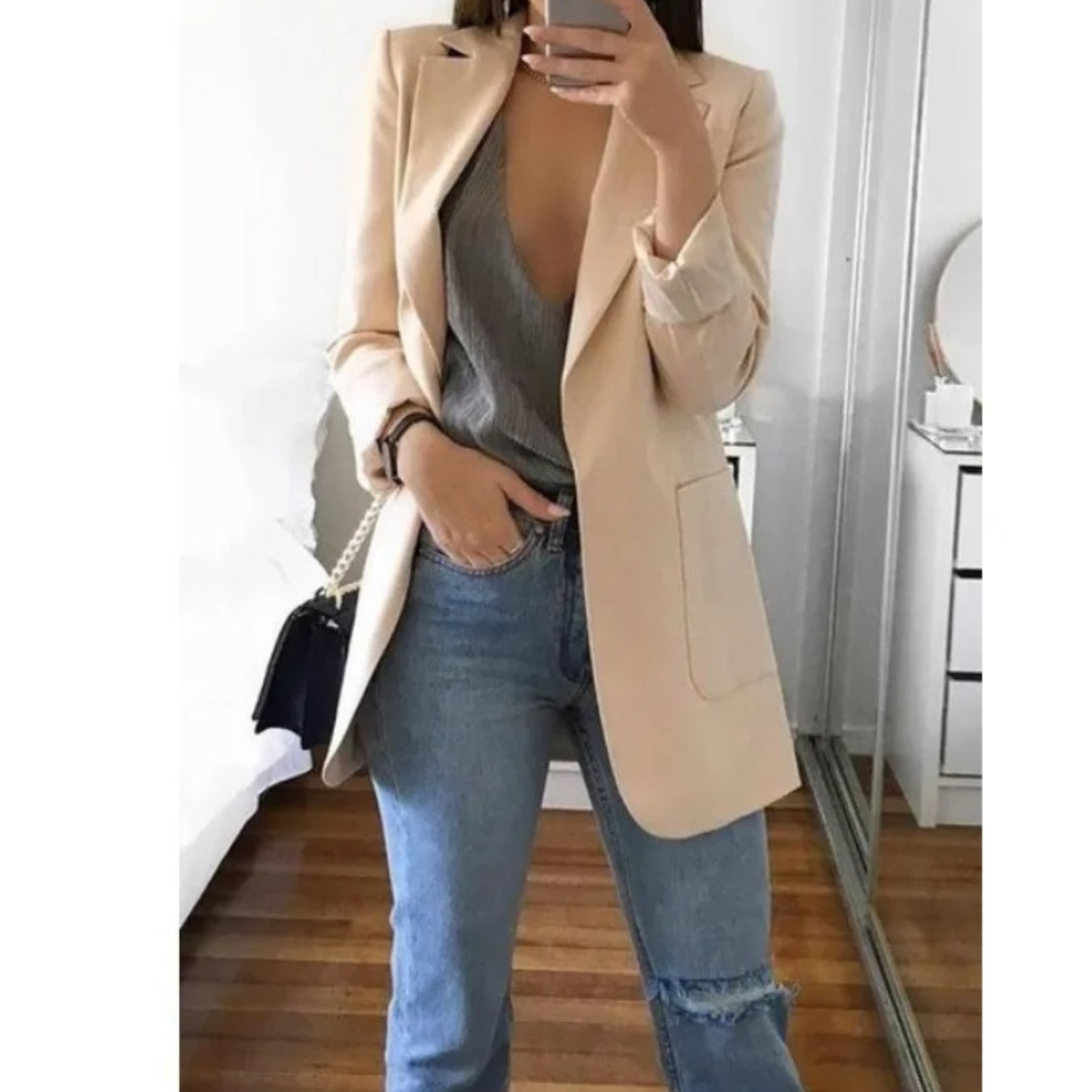 Eleganter gemusterter Doppelreiher-Blazer für Damen – Ideal für stilvolle Büro-Outfits
