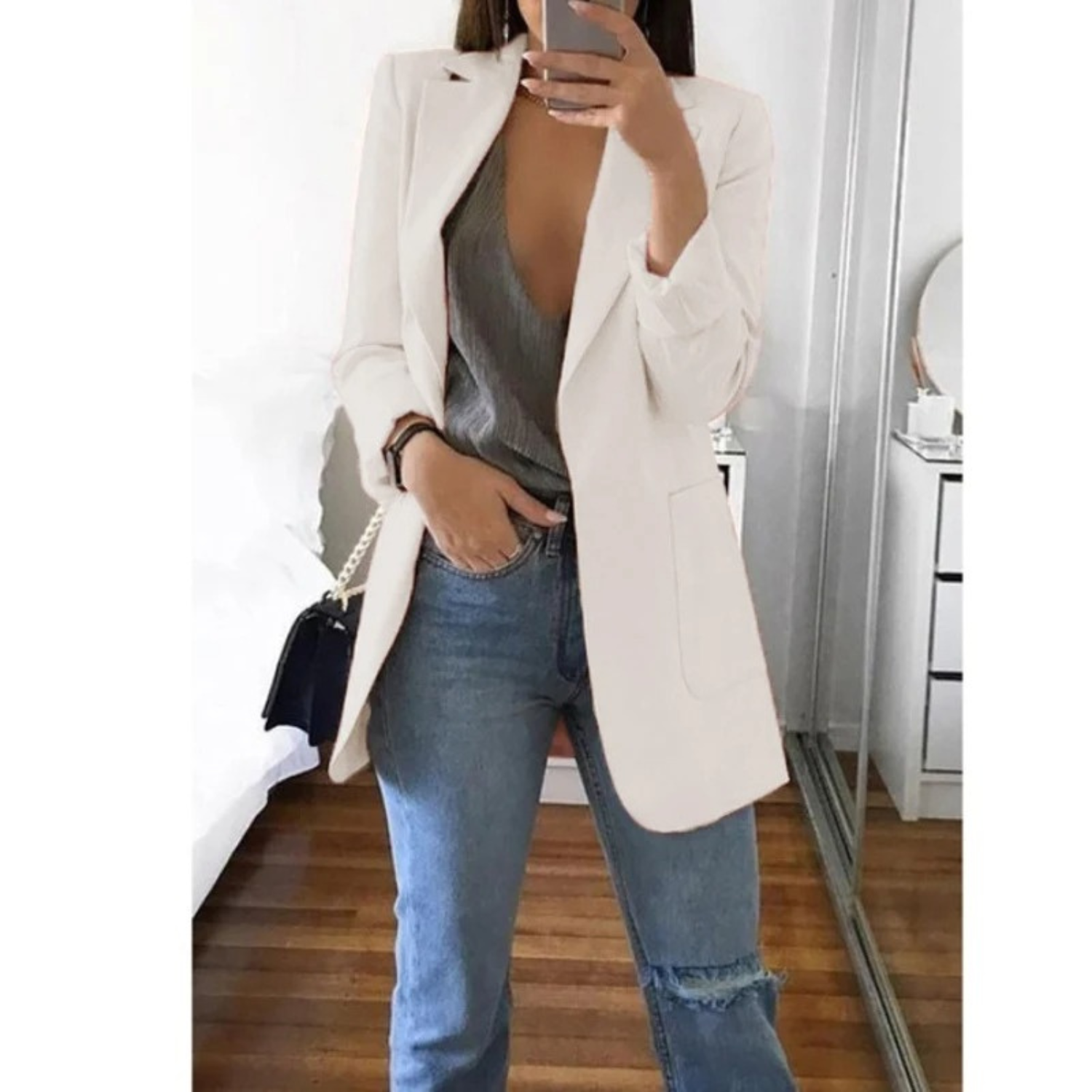 Eleganter gemusterter Doppelreiher-Blazer für Damen – Ideal für stilvolle Büro-Outfits