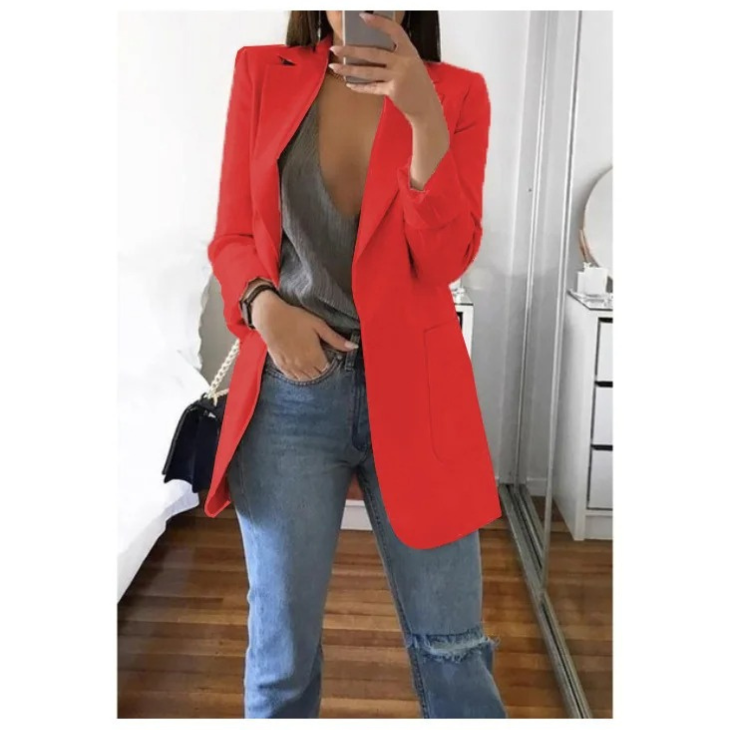 Eleganter gemusterter Doppelreiher-Blazer für Damen – Ideal für stilvolle Büro-Outfits