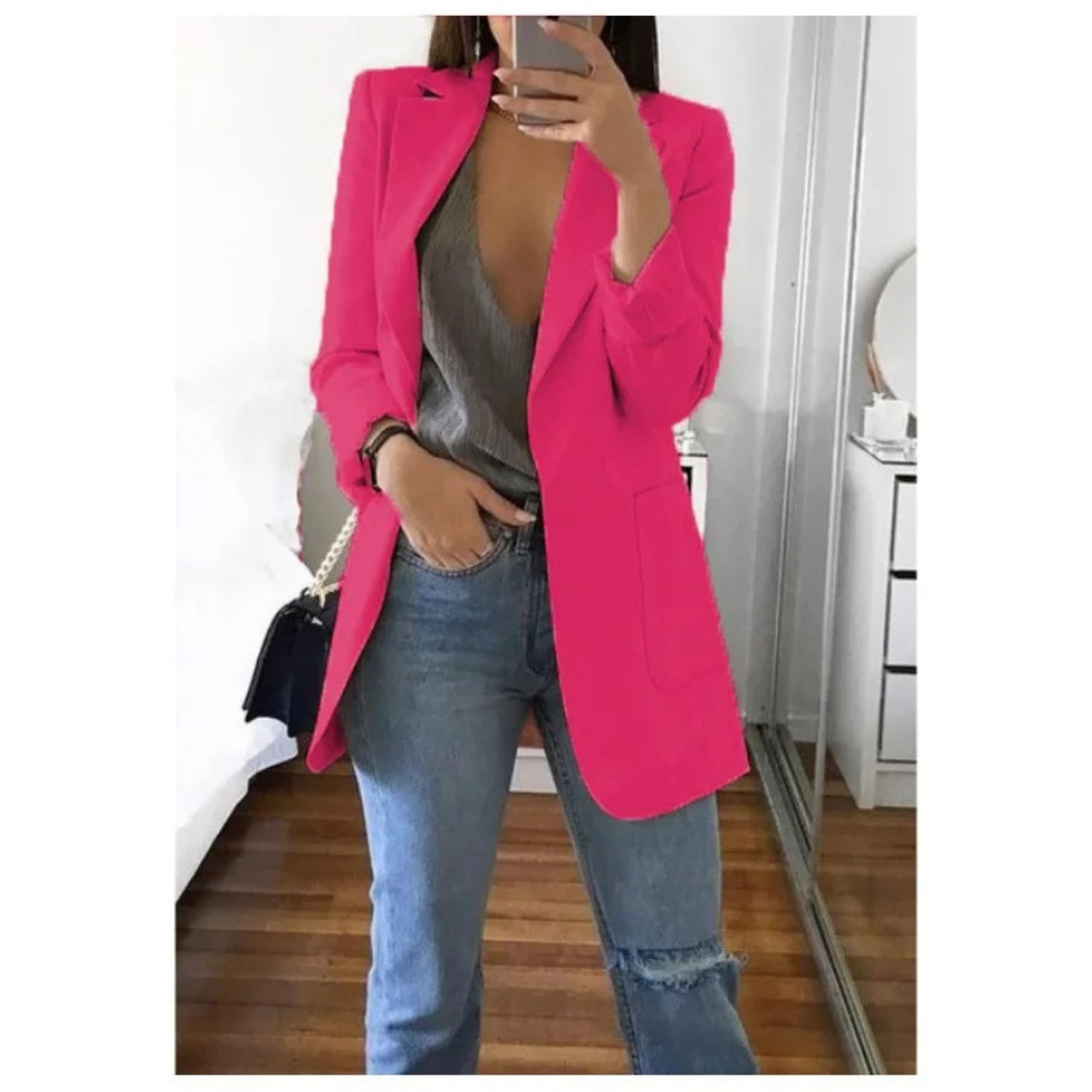 Eleganter gemusterter Doppelreiher-Blazer für Damen – Ideal für stilvolle Büro-Outfits