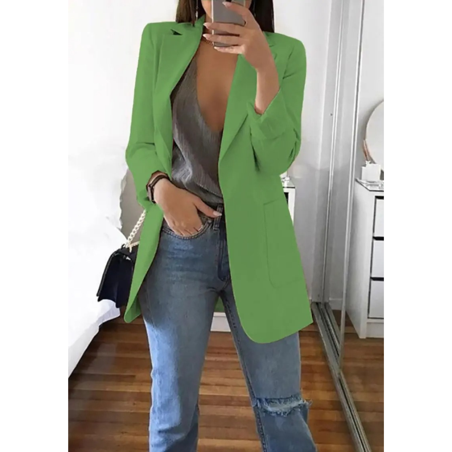 Eleganter gemusterter Doppelreiher-Blazer für Damen – Ideal für stilvolle Büro-Outfits