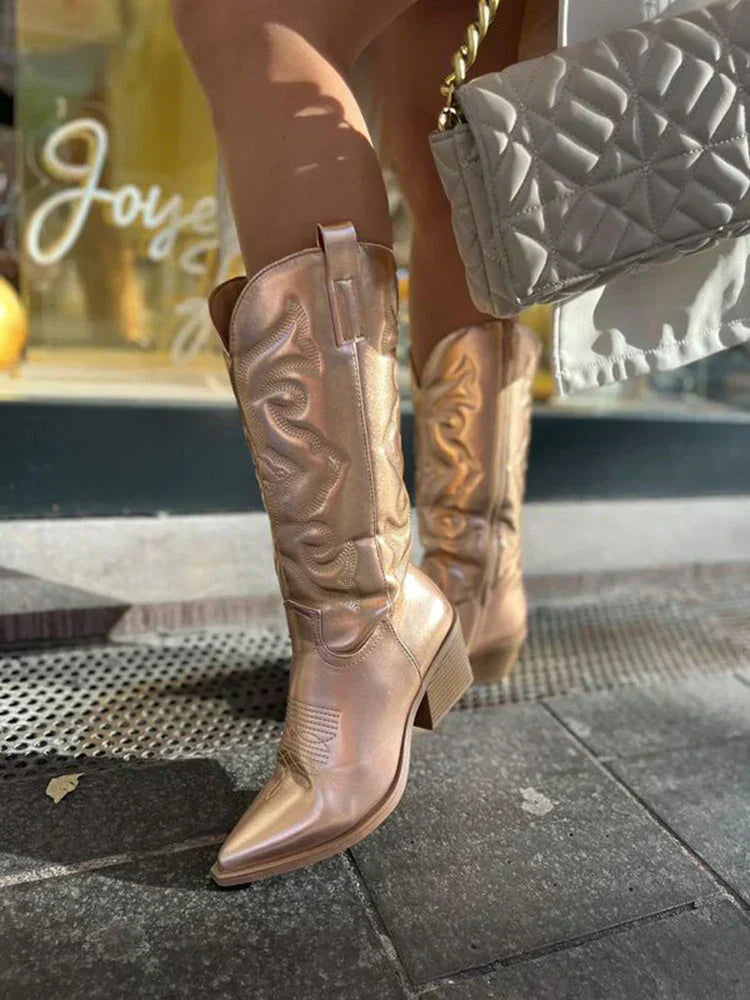 Elegante Metallische Western-Stiefeletten