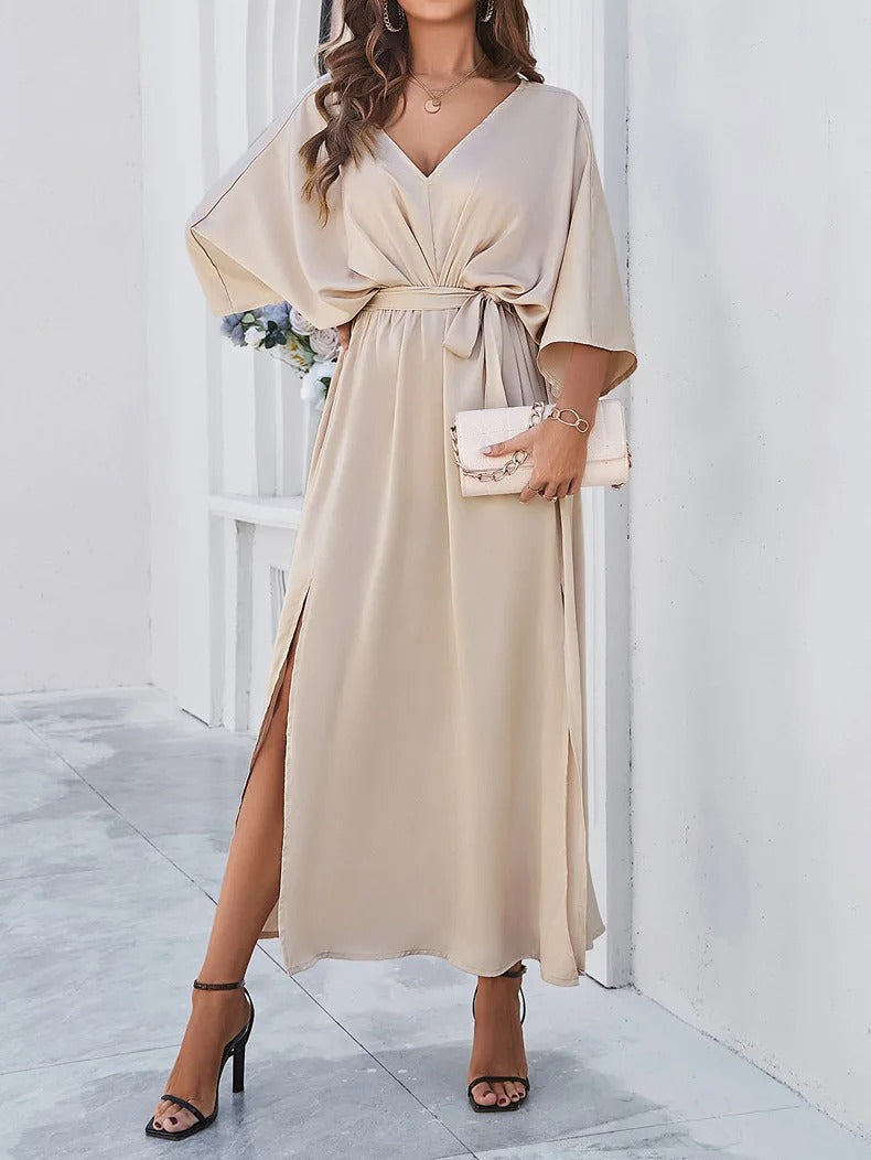 Taupe Damen Wickelkleid