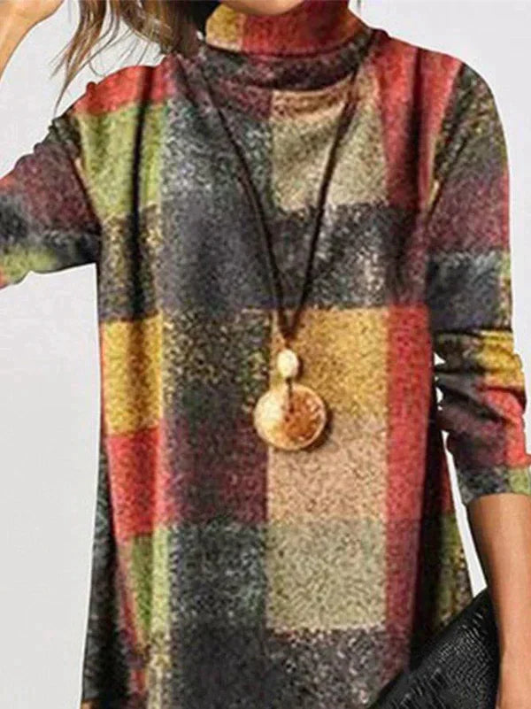 Stylisches kariertes Turtleneck-Kleid für Frauen