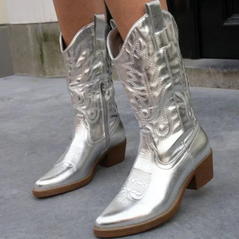 Elegante Metallische Western-Stiefeletten